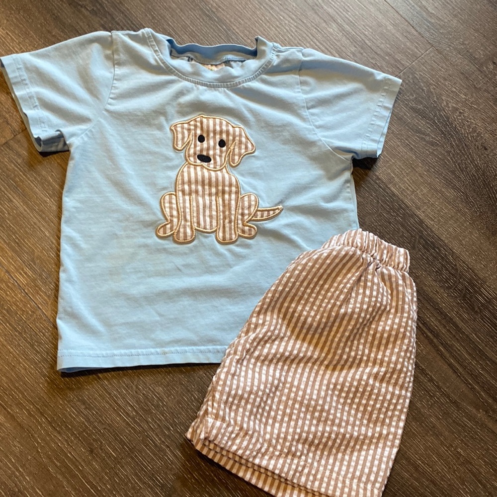 Busy Bees Smocks Toddler Boy Dog Set